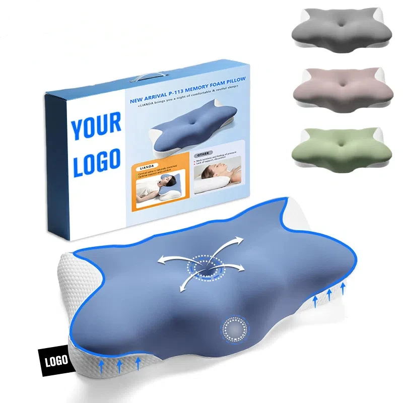 New Style Soft Custom Packing Logo Sleeping Butterfly Shape Memory Foam Ergonomic Support Cervical Pillow