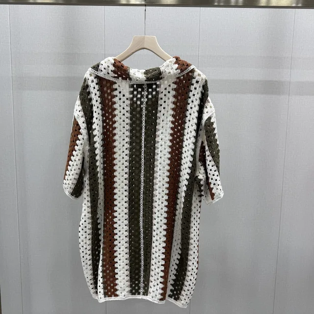 OEM ODM Custom Men's 100% Cotton Pullover Hollow Crochet for Polo Sweater Comfortable Striped Knitwear