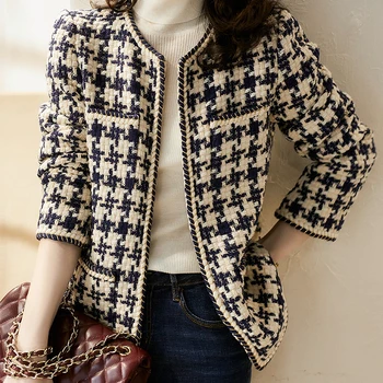 2021 new arrival autumn winter houndstooth Swallow gird classical elegant women tweed jacket classical