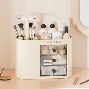 High-End Multifunctional Plastic Large-Capacity Press-Lift Makeup Brush Cosmetics Storage Box for Home Dressing Table