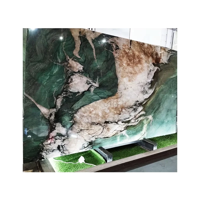 Nowoczesny projekt, wysokiej jakości płytę marmurową w kolorze zielonego Patagonii, kwarcyt z motywem roślinnym falowanym, do dekoracji ścian wnętrz willi, baru i hotelu