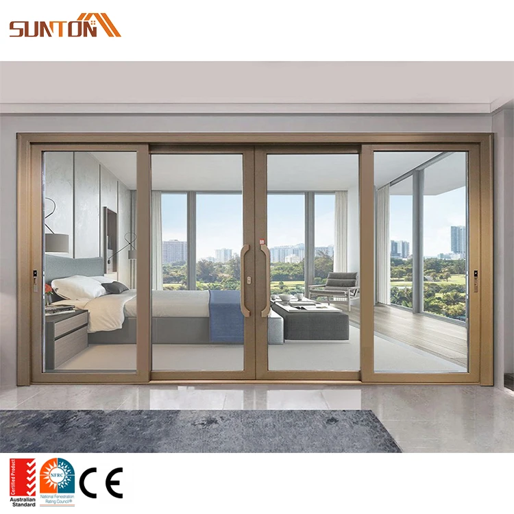 Custom Made Modern Multi Slide Doors Exterior Patio Large 4 Panel Aluminium Lattice Glass Sliding French Door with Grid Design