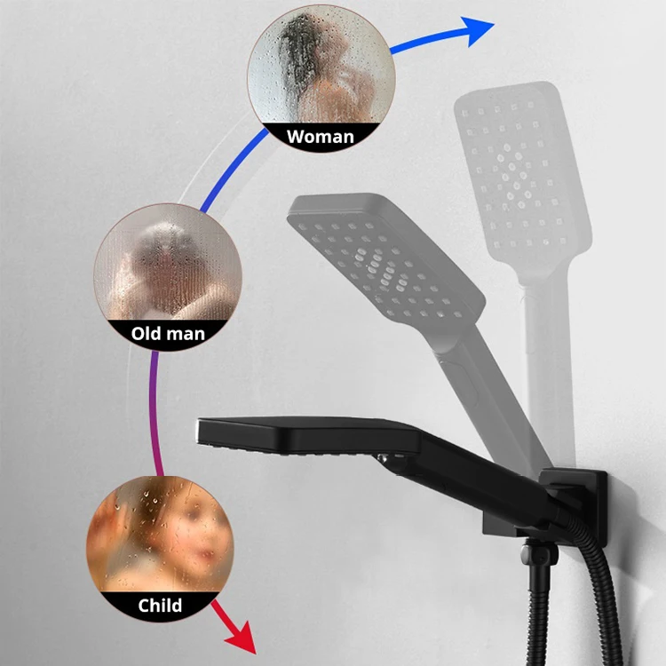 Conjunto de ducha negro mate baño empotrado en pared conjunto de ducha grifo termostático negro