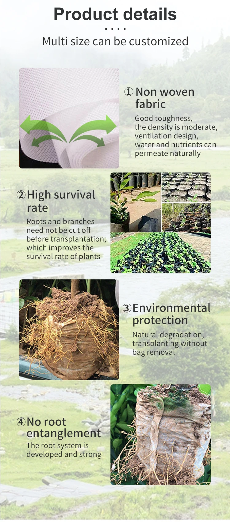 Custom Seeds Nonwoven Fabric Plant Bag Felt Grow Pot Seedling Nursery