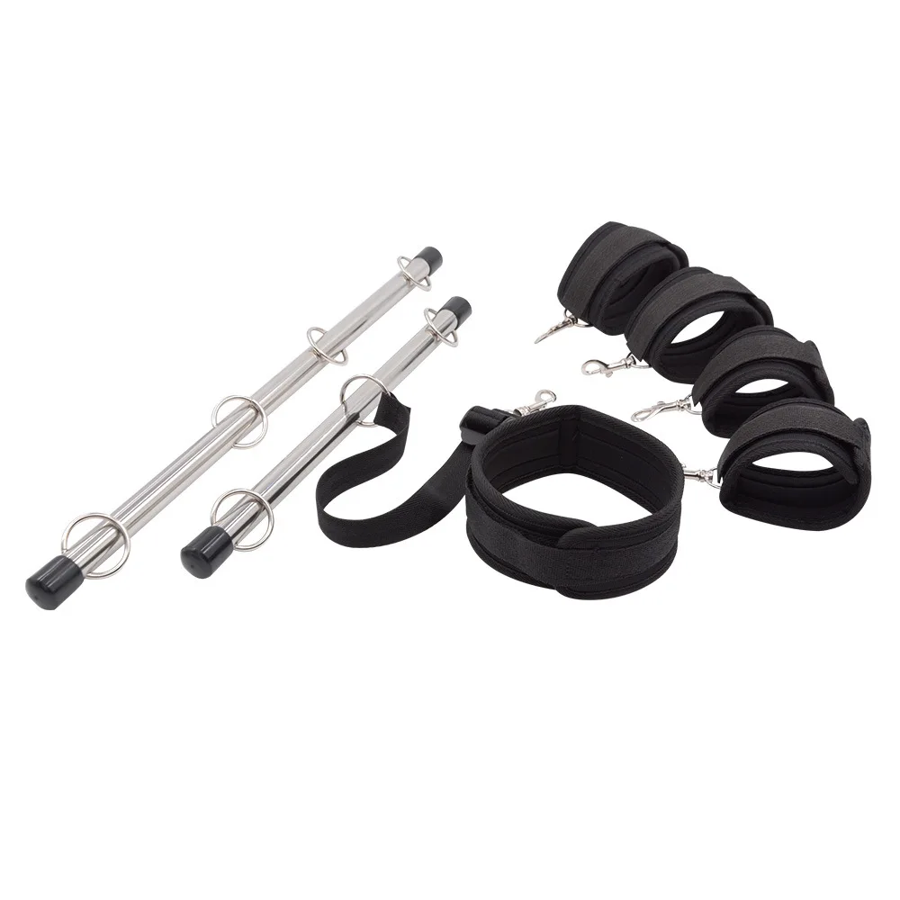 BDSM Training Tools Limb Bondage with Metal Bar Handcuffs Ankle Cuffs Hand Foot Restraint Adjustable Leg Spreader Bar for Sex
