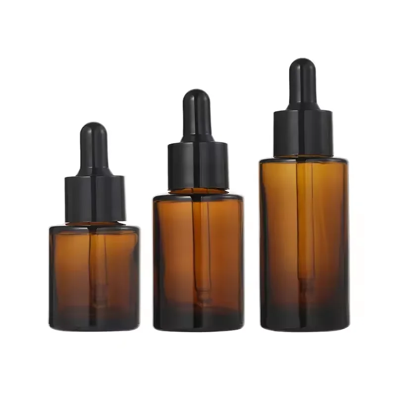 20ml 30ml 40ml 60ml Amber Color Flat Shoulder Essential Oil Dropper Bottle Cosmetic Glass Bottle With Dropper for Oil Package