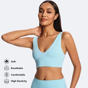 82% Recycled Polyester 18% Spandex High Elasticity Sports Bra Exercise Training Bra Backless Workout Top Deep V Fitness Yoga Bra
