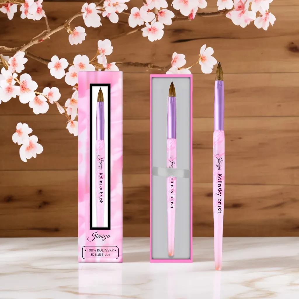 Акриловая скульптурная кисть Розовая мраморная текстура Ручка Pure Kolinsky 3D Кисть для