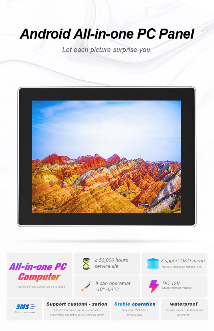19 Inch Industrial TFT-LCD Panel PC Waterproof Capacitive Touch Screen 1440*900 Resolution Android All-in-One Tablet in Stock