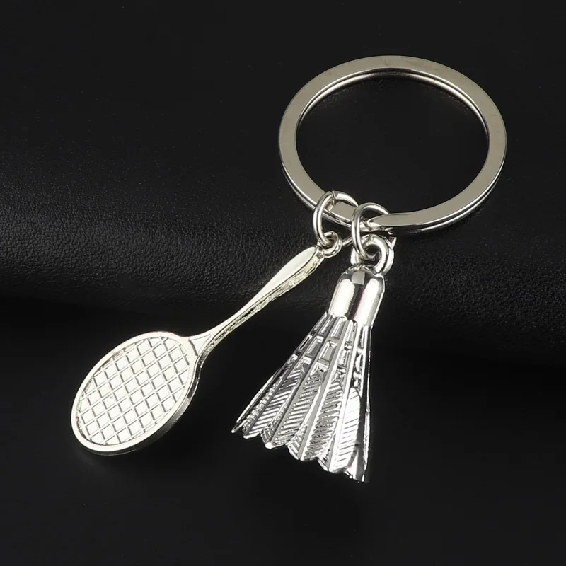 Mini Creative Metal Badminton Racket Ball Keychain Keyring Gift Key Chain