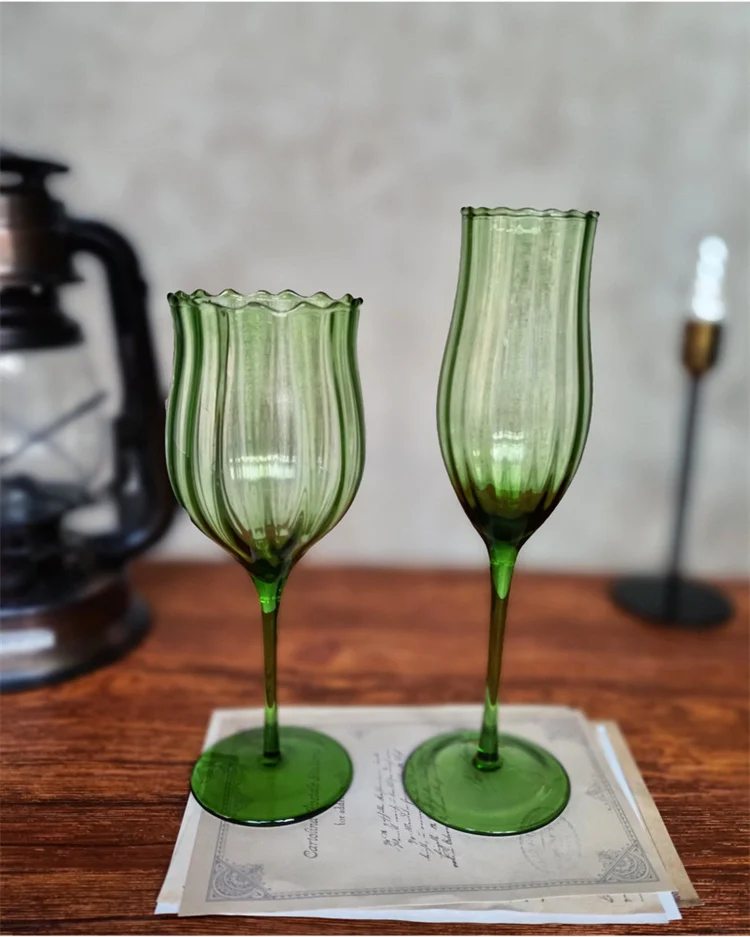 solhui vintage green wave glass goblets
