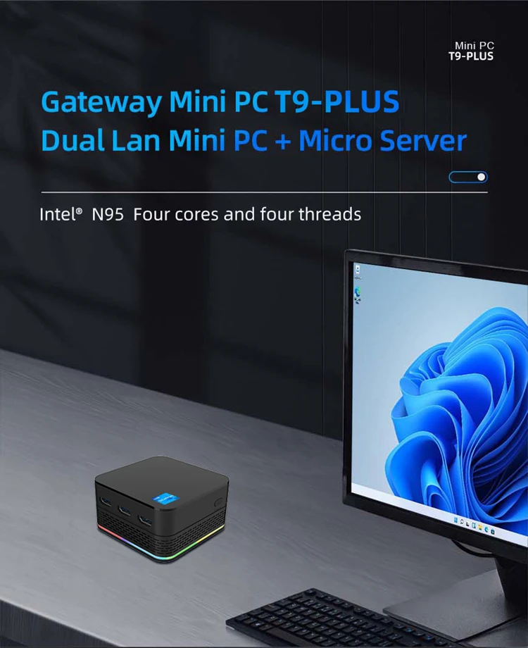 New Business Office Gateway Mini Computer T9 PLUS Intel  N95  Win11 Mini PC 8GB DDR4 256Gb SSD