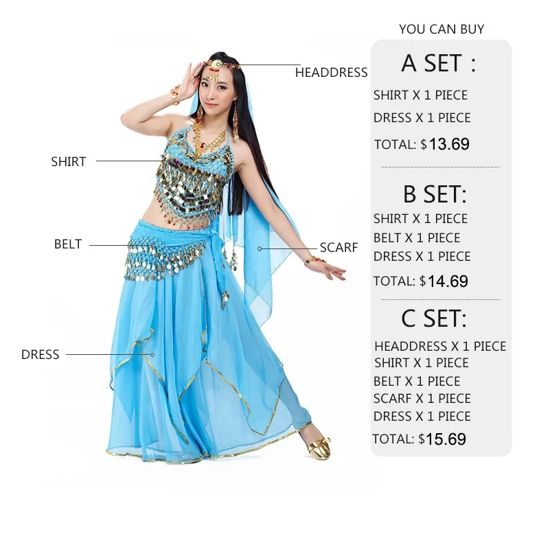 
 Женский костюм для танца живота, костюм из пяти предметов  