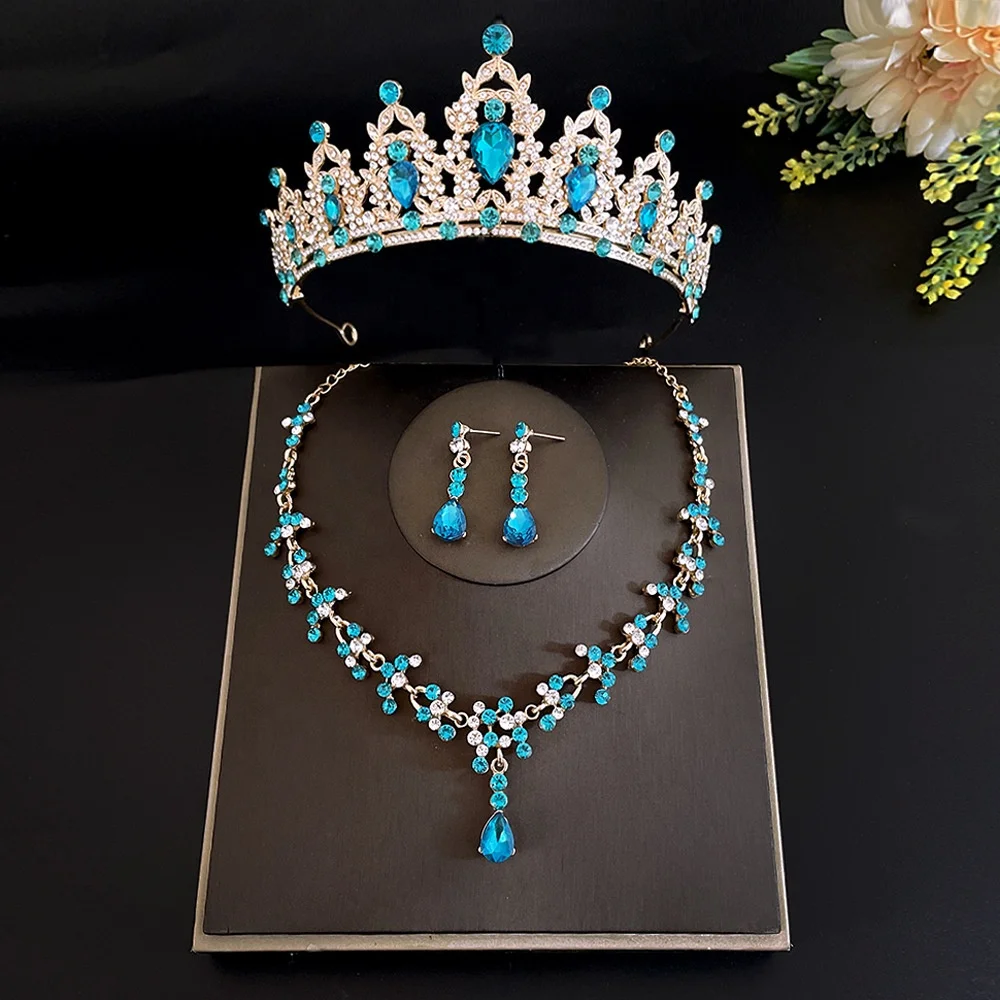 AB Bridal Jewelry Set Tiaras Earrings Necklaces Set Wedding Dress Crown AB Crystal Bridal Jewelry Sets Women Tiaras AND Necklace  main image 3