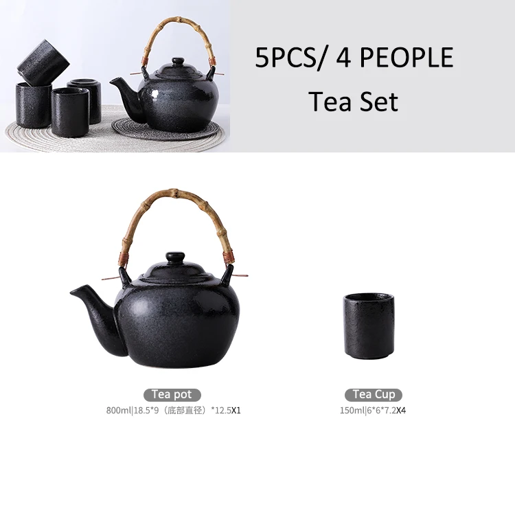 FENN Wholesale restaurant used vintage black japanese porcelain custom tea set tea pot sets with tea cup for hotel