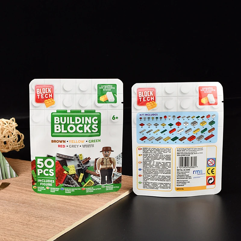 Custom Printed Candy Building Blocks Toy Blind Box Packaging Packet Pouch Stand up Plastic Mylar Bag with Zipper Hanger Hole