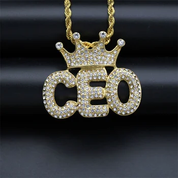 Custom CEO crown iceded out letter name necklace stainless steel diamond cz hip hops gold jewelry
