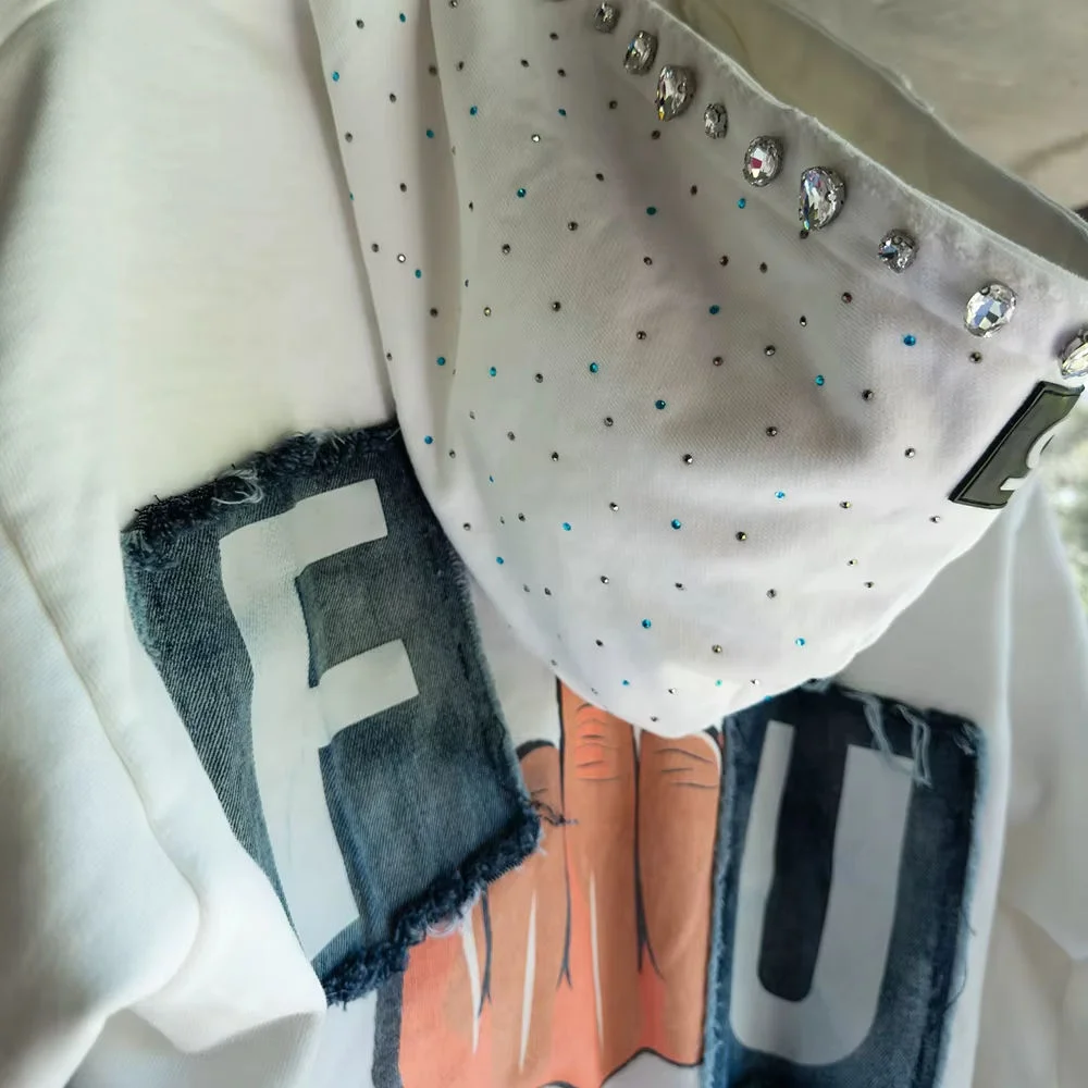 Dongguan Salati Industrial 500gsm Heavyweight Custom DTG Print Rhinestone Dirty Washed Distressed Studs Men Zip up Hoodie gallery 3
