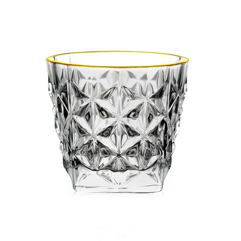 Monfince Clear Whiskey Glass Cup with Gold Rimmed 300ml