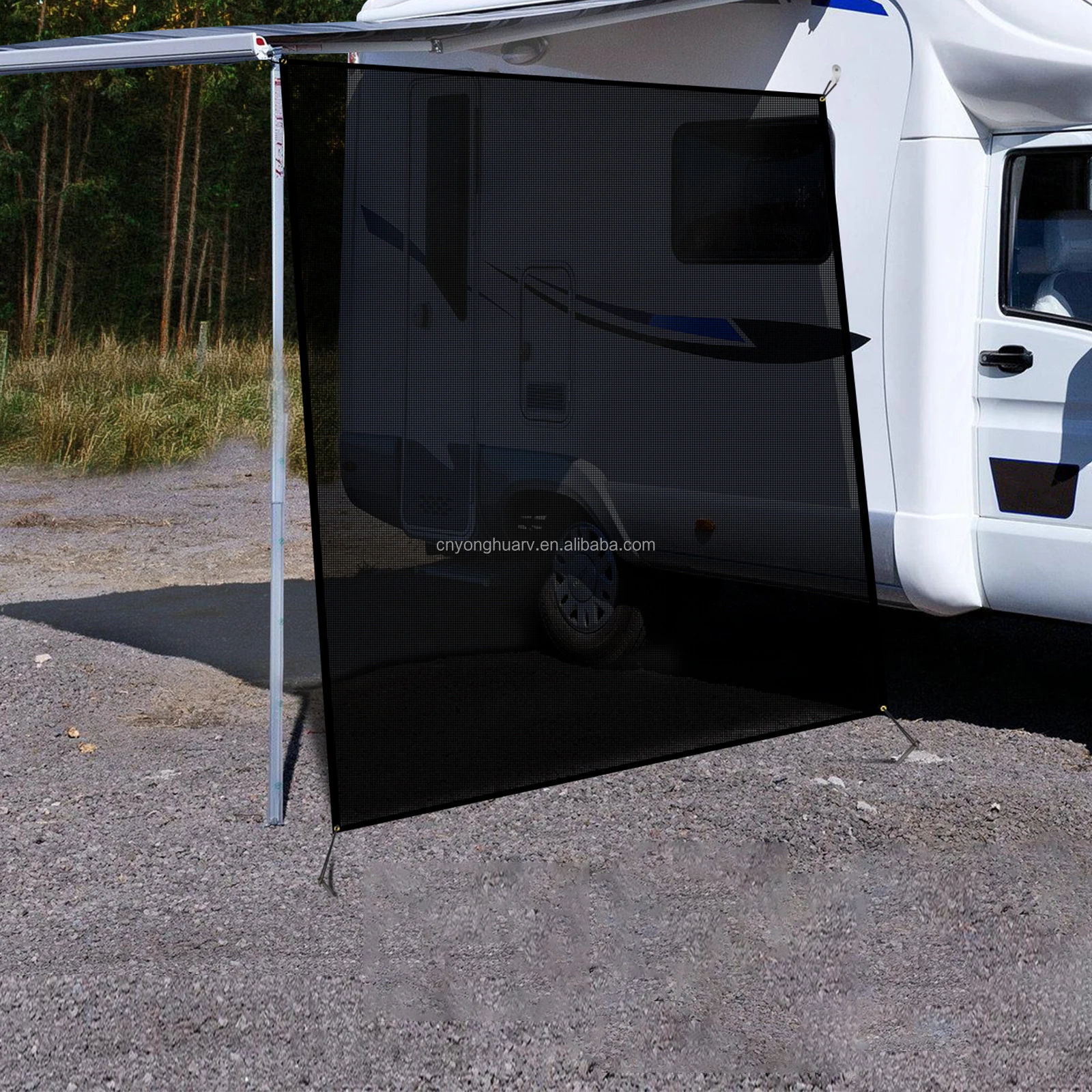 E366 Rv Awning Side Shade 9'x7',Black Mesh Screen Sunshade For Camper