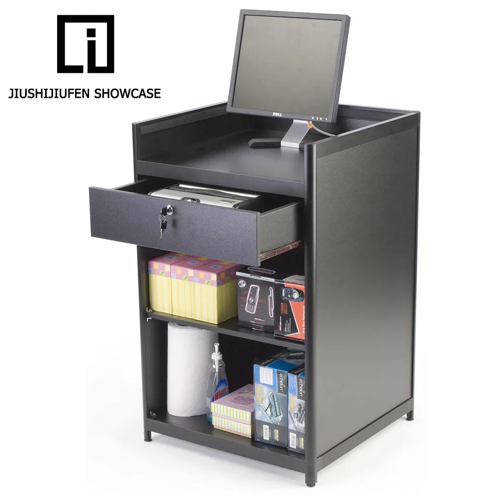 Modern Checkout Counters for Retail Store MDF Cash Register Stand with Locking Drawer
