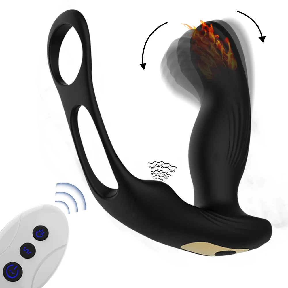 Prostate Orgasm Massager Rear Court Double-Ring Anal Plug Vibrator Warming Feature Silicone Male Masturbation Device Adult