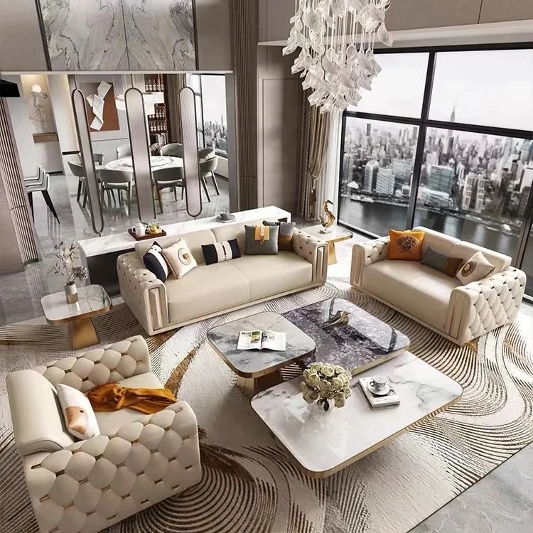 Faux Leather Chesterfield Sofa Set - Modern Living Room Luxury
