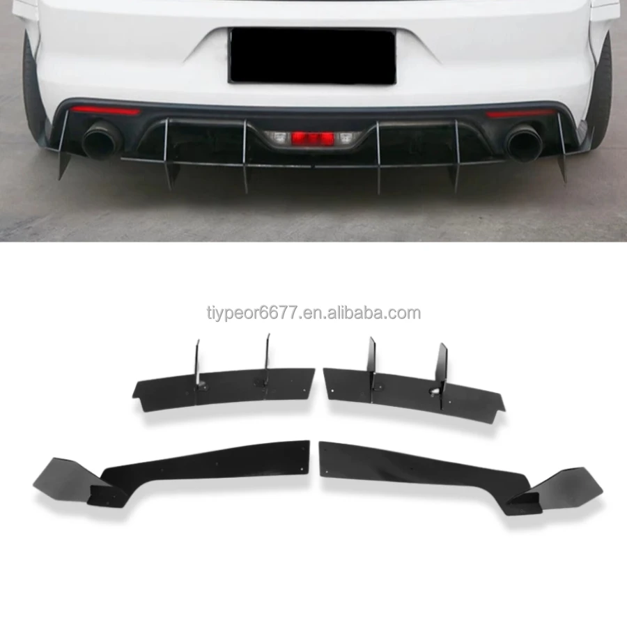 product tiypeor shark fin rear bumper diffuser for ford mustang 2015   2023 v2 style gloss black rear diffuser  rear side splitter-3