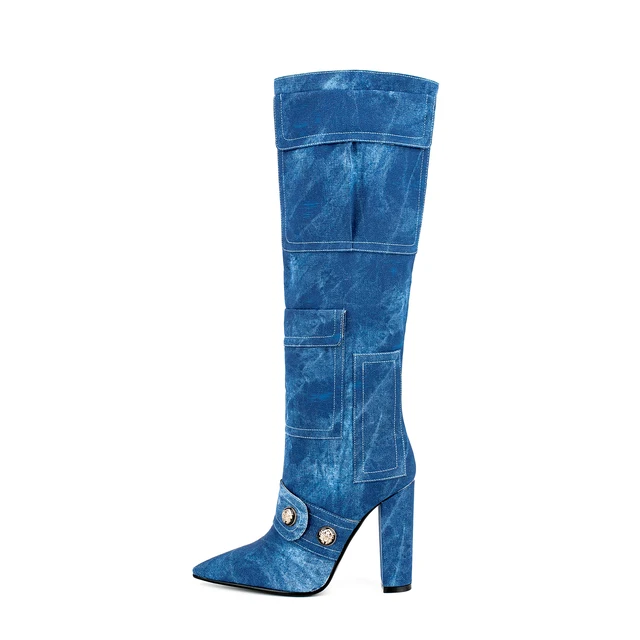Available in winter 2022 Women's Microfiber lining horseshoe heels boots with denim upper material