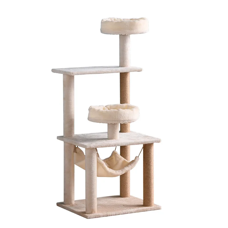 Factory Direct Sale Cat Tree Tower Short Plush Natural Sisal Pet Cat Climbing Stracher Wood Condo Furniture Scratching Post