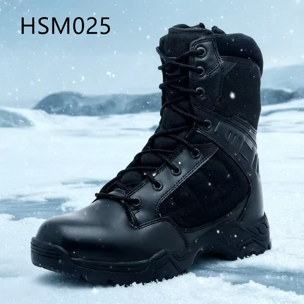 LXG,Hill Crossing Quality Leather Security Patrol Boots with Curved Zip Glacier Hiking Full Ankle protection Combat Boots HSM025