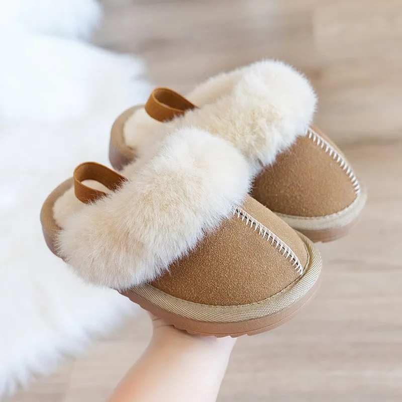 Bebe Newborn Fur Slides 2023 Winter Warm Retro Plush Suede Faux