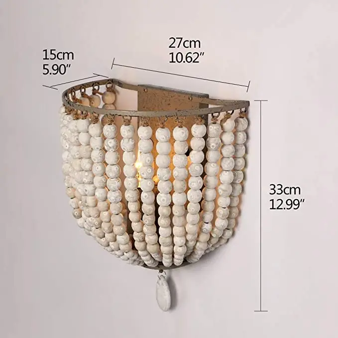 Vintage Bohemian Wood Bead Wall Lamp Gray Blue American Style Home Corridor Bedside LED Light for Living Room Villa Homestay