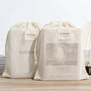 Small Recyclable Cotton Mesh Bag with Drawstring Tableware and Pillow Packaging Net Bag
