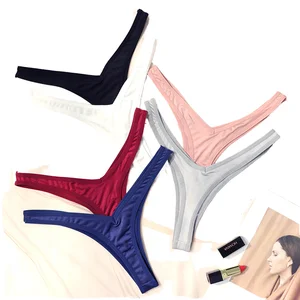 Low-Rise Cotton Gusset T-back Thong Women Breathable Anti-Bacterial Logo Waist Classic Daily Underwear