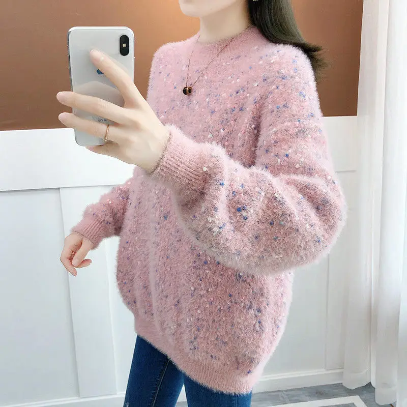 2022 New Women's Pullover Female Autumn Winter Plus Cashmere/No Cashmere Sweater Mink Velvet Long-sleeved Top