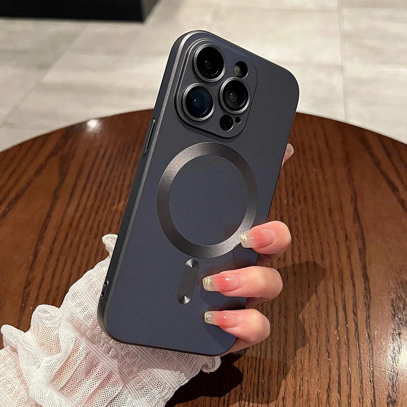Luxury Camera Lens Glass Protection Magnetic Matte Silicone Mobile Phone Case for iPhone 14 12 13 11 15 16 Pro Max Funda Cover