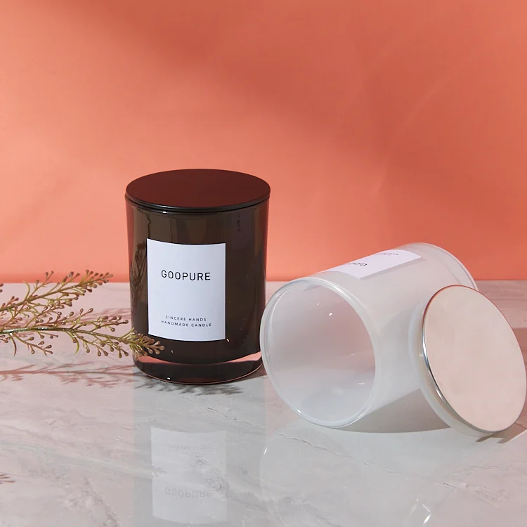 Wholesale Bulk 10.5oz Empty Frosted Black White Glass Candle Jars with Lid