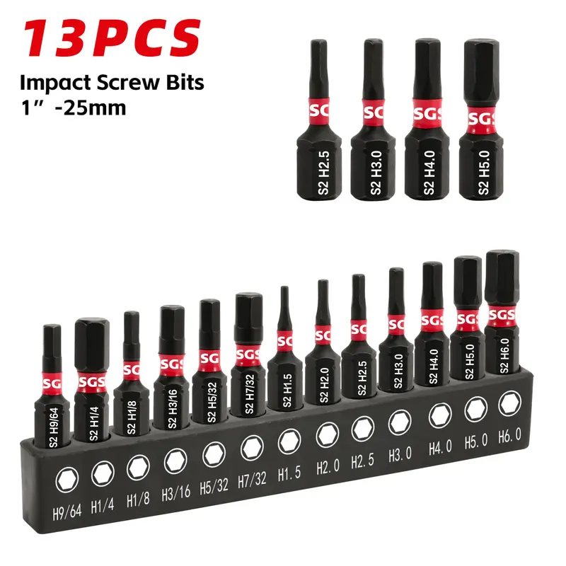 MOYOTEC 13PCS Source Factory 25mm Impact Screwdriver Bit Set 1/4 Hexagon Screwdriver Bit with Storag