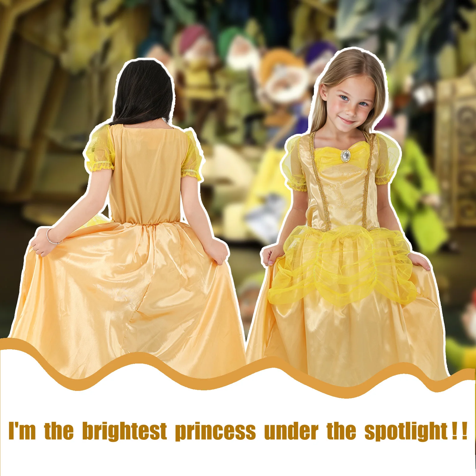 Belle Princess Dress for Kids Yellow Halloween Costume for Girls