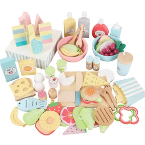 Wooden Kitchen Pretend Game Toy Simulated Food Fruit Vegetable Salad Ice Cream Wooden Toy Set Baby Learning Education Toy