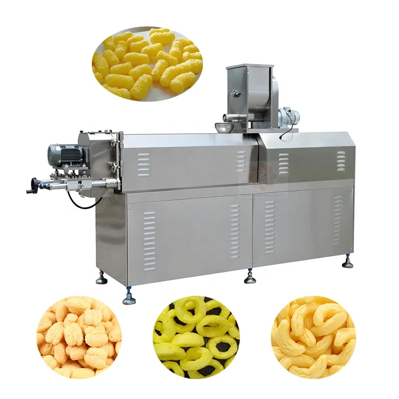 Automatic Double Screw Extruder Full Production Line Puffing Cheese Ball Puffed Corn Snacks Making Machine for Food Industry Gas