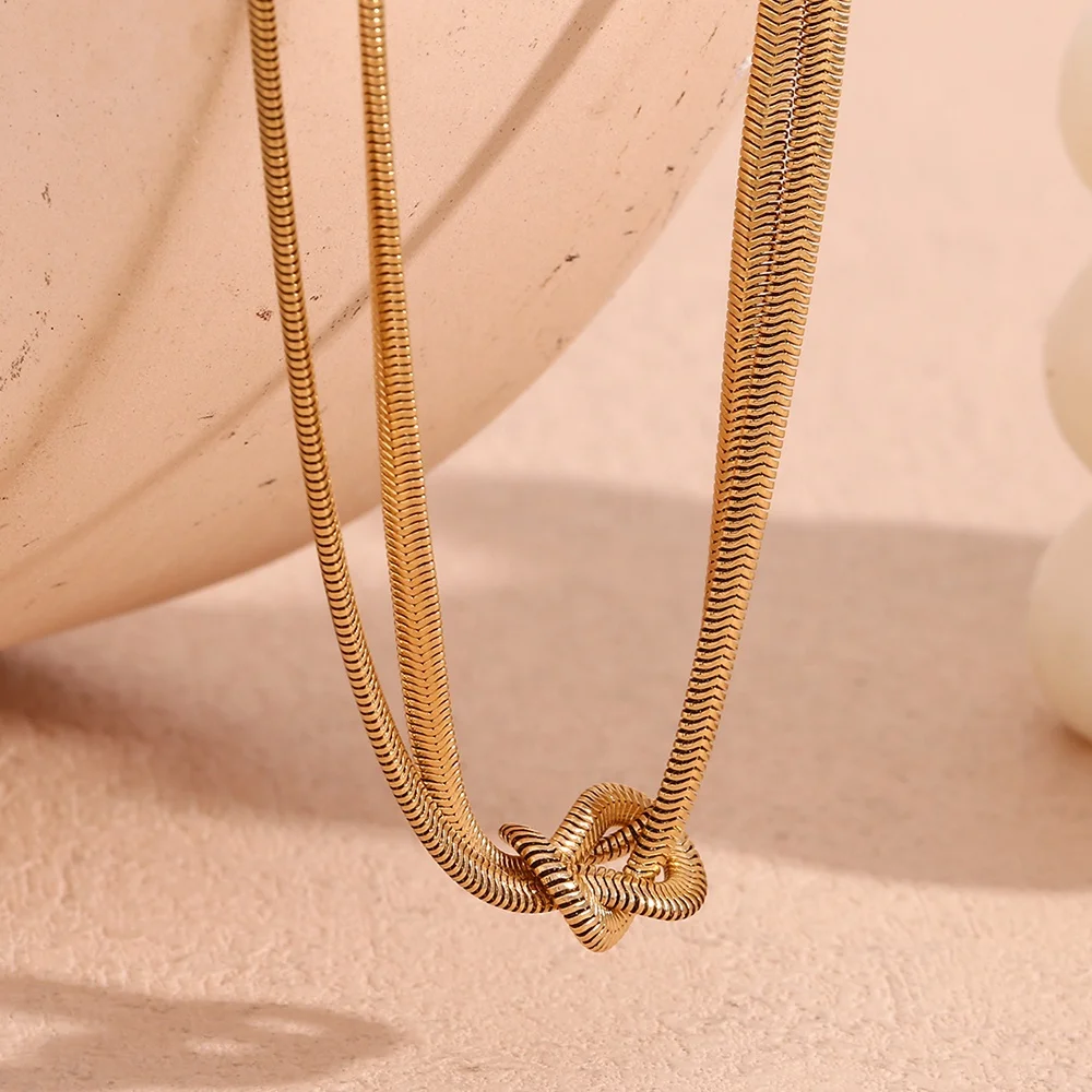 2024 Trends Twisted Double Layer Snake Chain Necklace Gold Plated Stainless Steel Choker