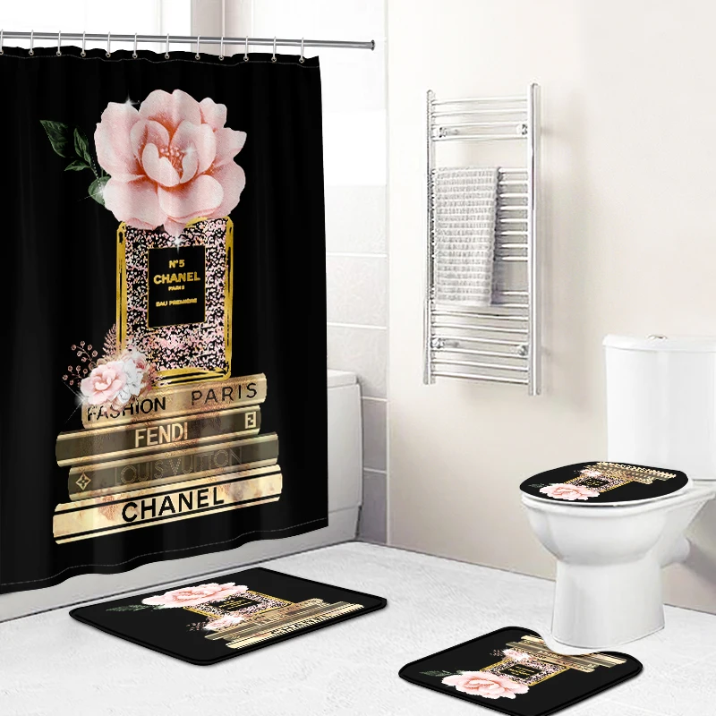 Luxury Brand Logo Waterproof Shower Curtain For Bathroom 4 Piece Custom  Printed Shower Curtains Bathroom Set - Buy Pink Series Bathroom  4-piece,Custom Brand Logo Shower Curtain Digital Print,For Home Bathroom  Suit Product