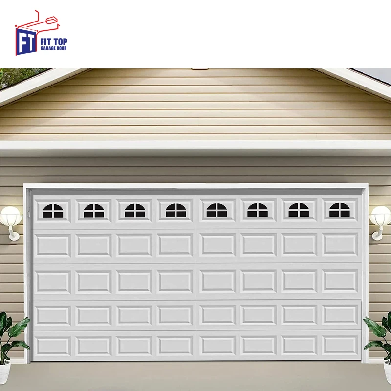 Modern Insulated Steel Sandwich Panel Garage Door with Aluminum Tempered Plexiglass Elevated Sectional Design for Home Farmhouse