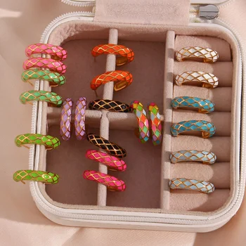 Colorful Fashion Enamel Earrings For Women 18k Gold Plated Stainless Steel Hoop Earrings
