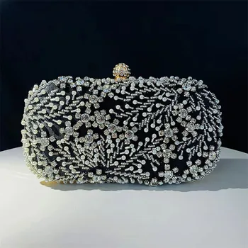 Luxury Rhinestone Pearls Beaded Wedding Party Clutch Purse Ladies Bridal Evening Bags Sac Tendance 2024 Hand Bag