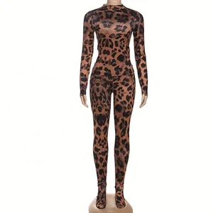 Dropshipping Wholesale Jogging Wear 2026 Two Piece Leopard Print Long Sleeve Women's Pants Set