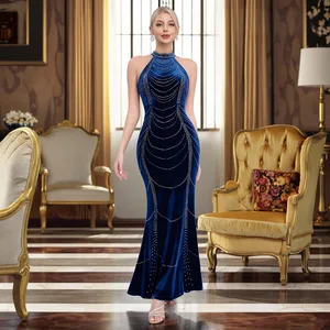 New Style Satin Beaded Off-the-Shoulder Long Dress Elegant Women's Dress Ladylike Evening Gown for Women Party Costume