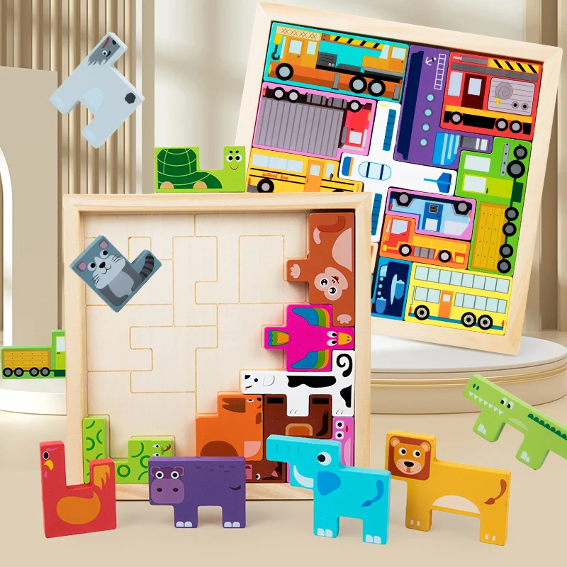 Mainan Puzzle Balita Kayu Montessori untuk Usia 3 4 5 6 7 Tahun Mainan Pendidikan Cocok Bentuk Papan Puzzle Hewan